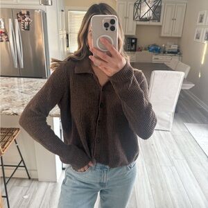 Old Navy Collar Cardigan Sweater Brown Heather Size Large